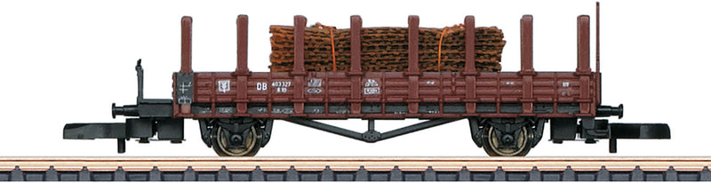 Type R 10 Stake Flatcar with Brakeman's Platform,  Steel Mat Load - Ready t -- German Federal Railroad DB (Era III, Boxcar red )-1