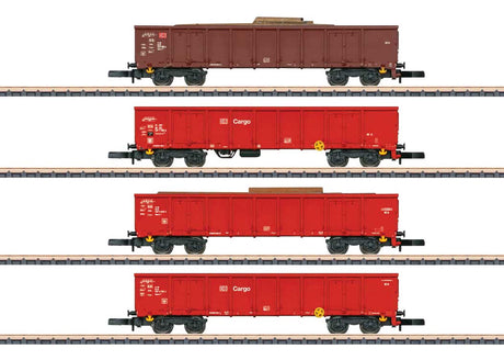 Type Eanos High-Side Gondola 4-Pack - Ready to Run -- German Railroad DBAG (Era V, 3 red & 1 Boxcar Red)