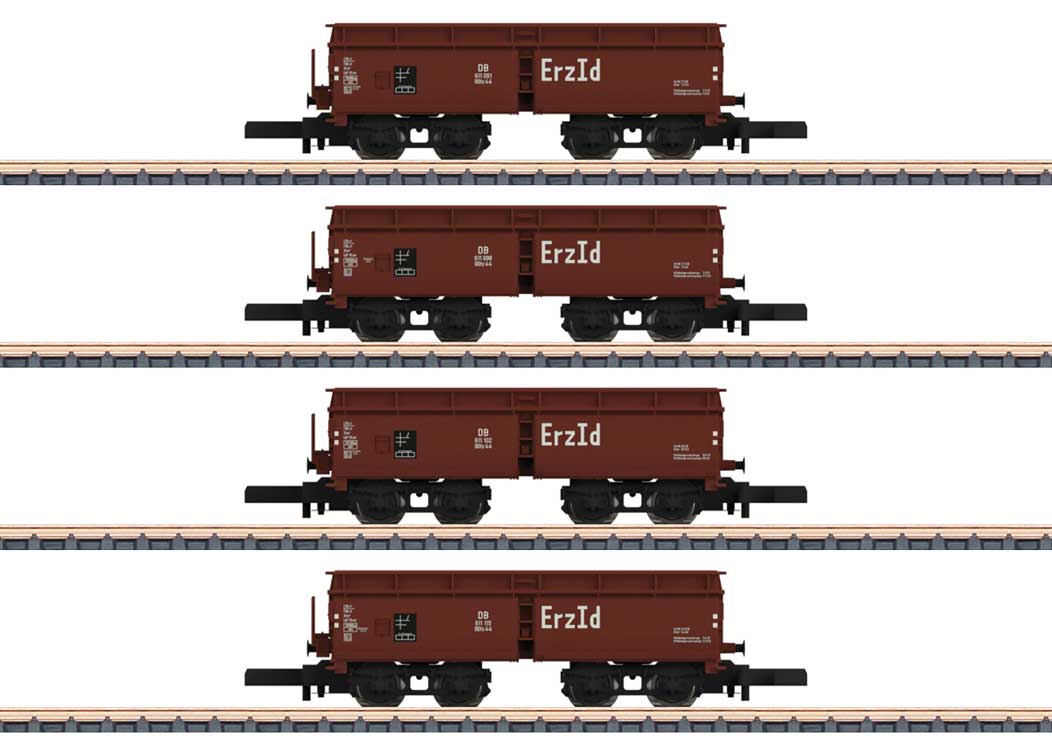 Type OOtz 44 Hopper 4-Pack - Ready to Run -- German Federal Railroad DB (Era III, Boxcar Red)