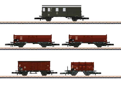 5-Car Freight Set - Ready to Run -- German Federal Railroad DB (Era III, Boxcar Red, green Baggage Car)
