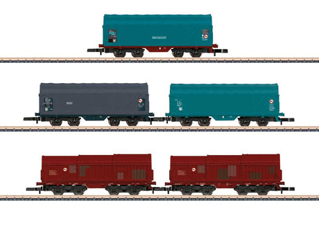 3 Shimmns Sliding Tarp & 2 Shimms Telescoping Car Set - Ready to Run -- Belgian State Railways SNCB (Era VI, various schemes)