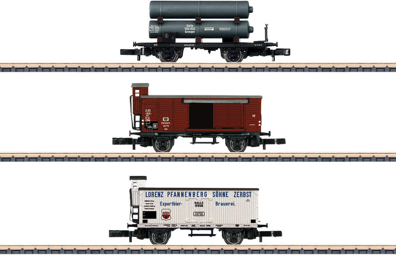Coal Gas Flatcar, Wood Boxcar and Beer Reefer 3-Car Set - Ready to Run -- Royal Prussian Railroad Administration K.P.E.V. (Era I)