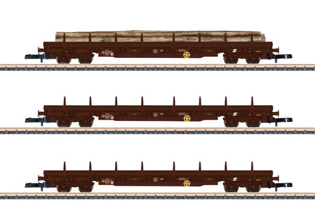 Type Res 3936 Stake Flatcar 3-Pack - Ready to Run -- Austrian Federal Railways OBB (Era IV, Boxcar Red)