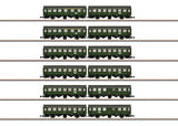 Rebuild Car 6-Pair Set - Ready to Run -- German Federal Railroad DB (Era IV, green, gray)-1