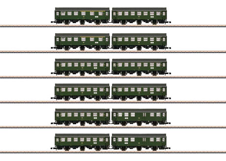 Rebuild Car 6-Pair Set - Ready to Run -- German Federal Railroad DB (Era IV, green, gray)-1