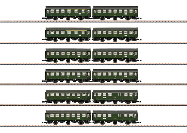 Rebuild Car 6-Pair Set - Ready to Run -- German Federal Railroad DB (Era IV, green, gray)-1