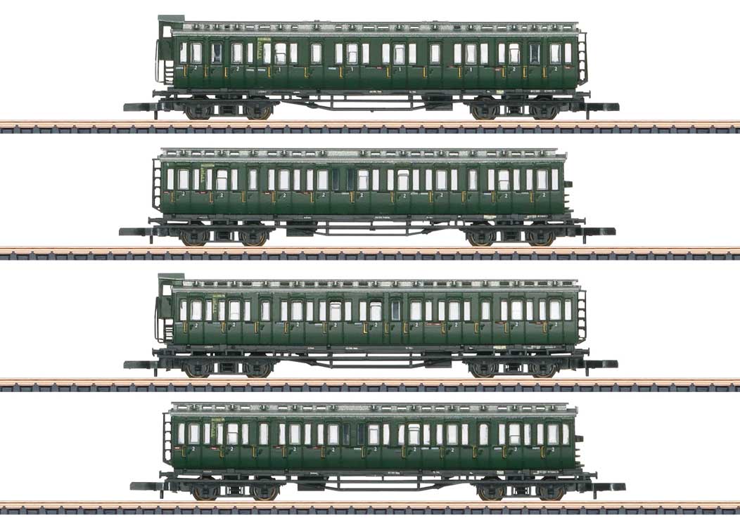 Type AB4 & 3-B4 Compartment Car Set - Ready to Run -- German Federal Railroad DB (Era III, green, gray)-1