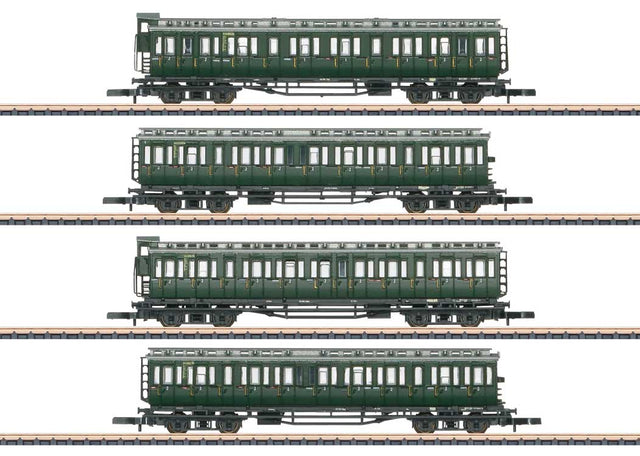 Type AB4 & 3-B4 Compartment Car Set - Ready to Run -- German Federal Railroad DB (Era III, green, gray)-1