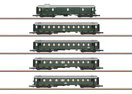 Pw4u-29, 2 - C4u-28 & 2 - ABC4u-29 5-Car Standard Design Set - Ready to Run -- German Railroad DB AG (Era III 1951, green, silver)