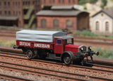 Vomag Low-Side Rail Truck with Tarp Cover - Standard DC -- German Federal Railroad DB (Era III, red, gray, white)-3