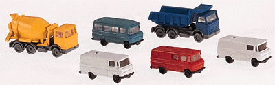 Construction Truck Set -- 1 Cement Truck, 1 Dump Truck and 4 Mercedes Transporters