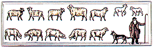 Workers -- Shepherd w/Dog & 18 Sheep