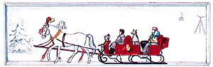 Horse-Drawn Vehicles -- Sleigh w/Riders, Dog & Driver 2-Horse Team