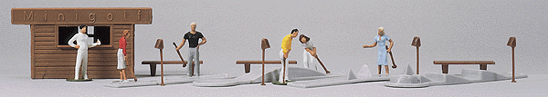 Sports & Recreation -- Miniature Golf Players w/Clubs & 18 Fairways