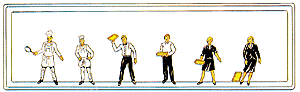 Waiter, waitress and chef