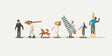 Tradesmen with Accessories and Dog -- pkg(6)