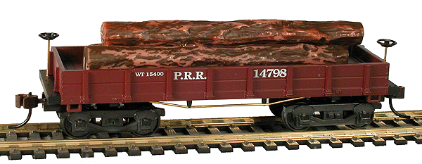 1860s-Era Wood Log Car w/Load - Ready to Run -- Pennsylvania Railroad #14798 (Boxcar Red)-1