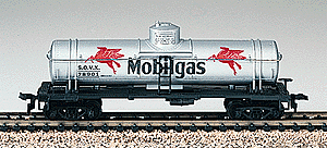 35' Tank Car -- Mobil (silver, black w/red "flying horse" logos)