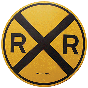 18" Heavy-Duty Aluminum Sign -- Railroad Crossing Advance Warning (round; yellow & black)