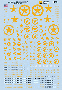 Military Vehicle Decals -- United States Armor Codes & Insignia - 1/48th Scale Yellow