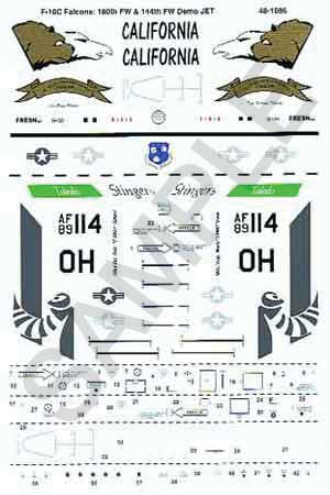 Military Decal Set -- U.S. F-16C Falcons: 180th FW & 144th FW Demo Jet