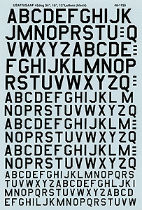 U.S Air Force/USAAF 45 Degree Alphabet Decal Set -- 24, 18 & 12" letters (black)