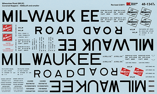 Railroad Decal Set -- Milwaukee Road 4000 Cubic Foot & Smaller Covered Hoppers