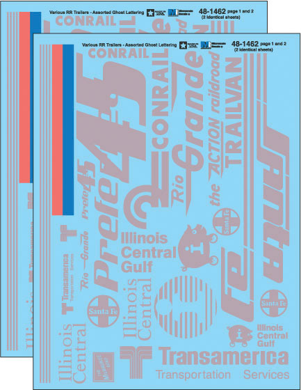Vehicle Decal Set -- Ghost Lettering for Various Railroad-Owned Trailers (Faded Markings, 2 Sheet