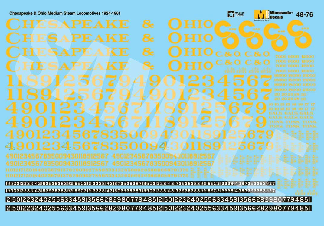 Railroad Decal Set -- Chesapeake & Ohio Steam Locomotives (1924-1961)