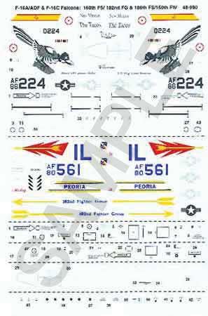 Military Decal Set -- U.S. F-16A/ADF & F-16C Falcons
