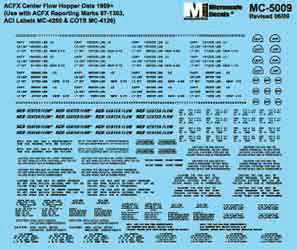 American Car & Foundry - ACFX -- Mini-Cal Centerflow Gray Hopper 4650, 5250 & 5701 Cu Ft Data