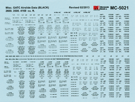 Railroad Decal Set -- GATC Airslide Data 2600, 3500 & 4160 Cu. Ft. (black)