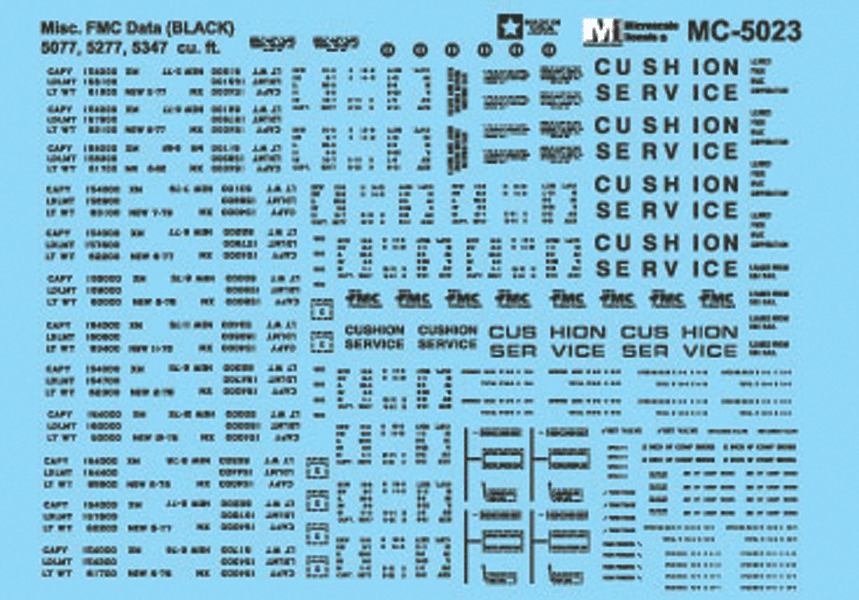 Railroad Decal Set -- Boxcar Data for FMC 5077 5277 (ABOX) 5347 Cars (black)