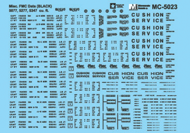 Railroad Decal Set -- Boxcar Data for FMC 5077 5277 (ABOX) 5347 Cars (black)