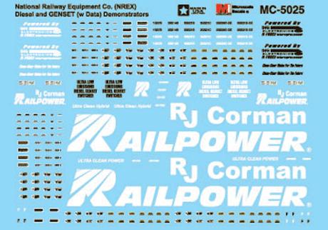 Railroad Decal Set -- Railpower & NREX Genset Logos & Data