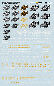 Chicago & North Western - CNW -- 40 & 50' Boxcars 1944-68 Yellow & White Lettering