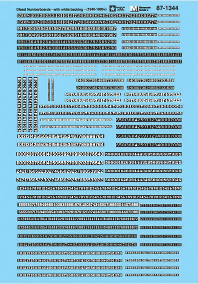 Railroad Decal Set -- Diesel Numberboards w/White Backing - 1940-1990+