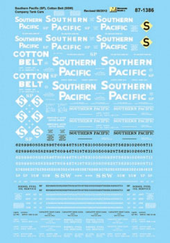 Railroad Decal Set -- Southern Pacific, Cotton Belt Company-Owned Tank Cars