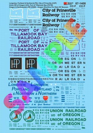 Railroad Decal Set -- Oregon Shortline Per Diem 50' Boxcars (LP&N, COP, UO, POTB & ONW)