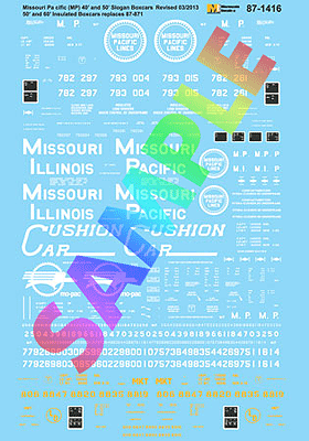 Railroad Decal Set -- Missouri Pacific, Missouri-Illinois 50' & 60' Insulated & Assigned Boxcars