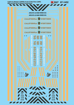Railroad Decal Set -- California Western CWRR, Arcata & Mad River AMR GP9 & GE 44-Ton Diesel Locos