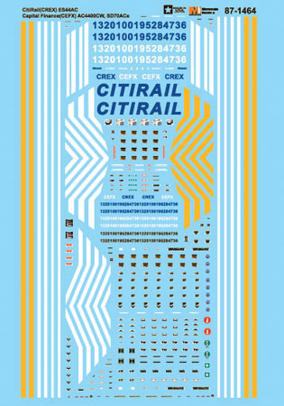 Railroad Decal Set -- CitiRail CREX ES44AC & Capital Finance CEFX AC4400CW, SD70ACe