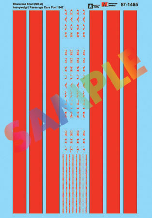 Railroad Decal Set -- Milwaukee Road Heavyweight Passenger Cars Post 1947