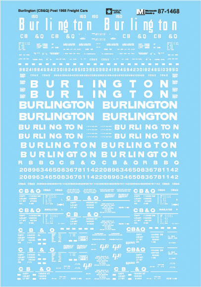 Railroad Decal Set -- Chicago, Burlington & Quincy - Freight Cars, 1968+-2