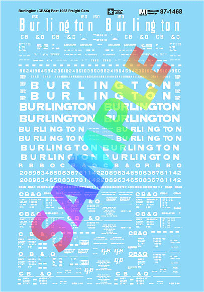 Railroad Decal Set -- Chicago, Burlington & Quincy - Freight Cars, 1968+-1