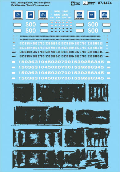 Railroad Decal Set -- EMD Leasing EMDX Soo Line Ex-Milwaukee  Bandit/Patched Locomotives-2