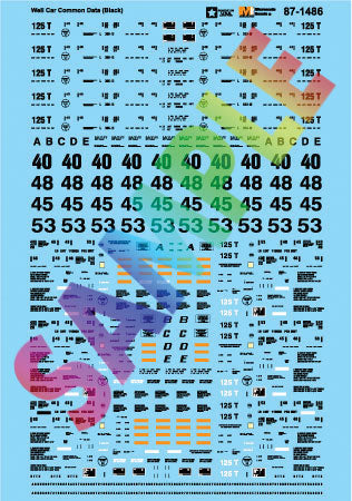 Railroad Decal Set -- Common Intermodal Well Car Data (black)