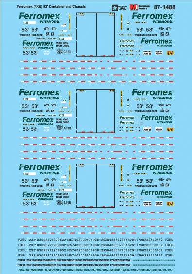Railroad Decal Set -- Ferromex FXE 53' Container and Chassis