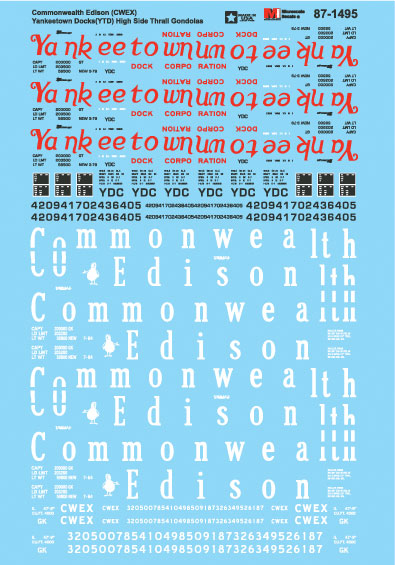 Railroad Decal Set -- Yankeetown Dock & Commonwealth Edison Thrall High-Side Gondolas