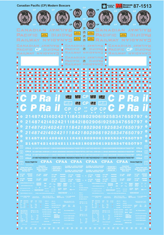 Railroad Decal Set -- Canadian Pacific Modern Boxcars 1970+